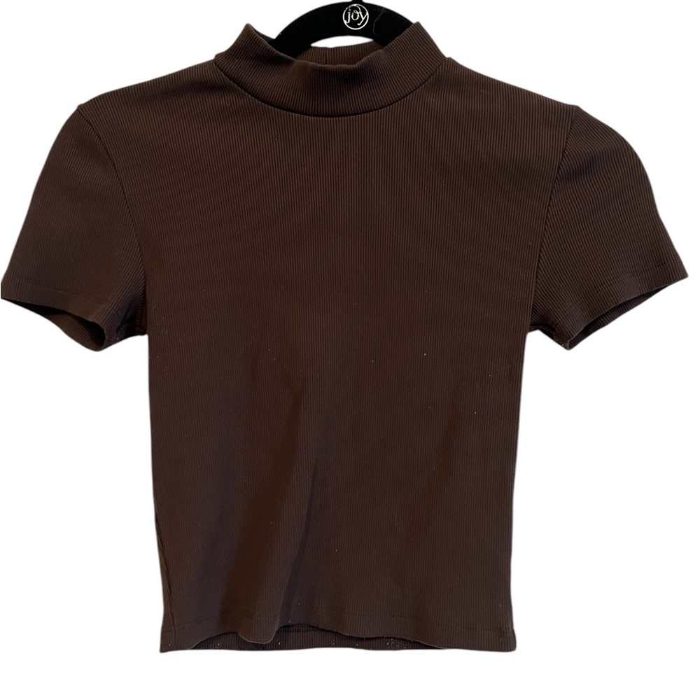 Aritzia Bavarian Dark Brown Mock neck Crop top size S